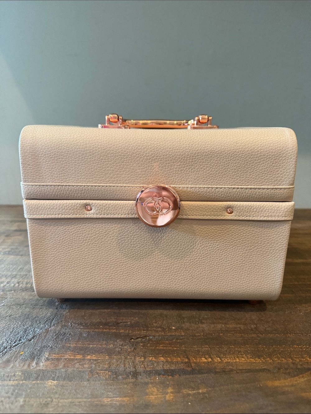 Caboodles Beige Pale Pink Lifestyle Train Case with Rose Gold Hardware